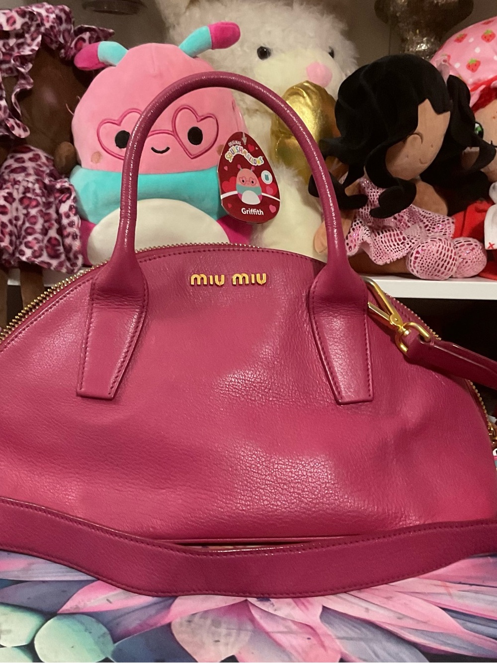 Miu Miu Fuchsia Leather Dome Satchel with Gold Hardware
